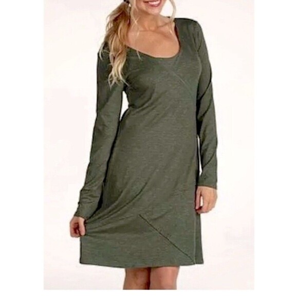 Horny Toad Oblique V Neck Dress Womens Small Green Organic Long Sleeve Outdoor - Picture 1 of 9
